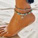 Fashionable minimalist turquoise, starfish, and turtle foot decorations with beach style double layered ankle chains_voghion.com