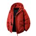 Unisex Winter Parka With Windproof Design - Thickened Polyester Puffer Jacket For Couples, Multi-Pocket Outdoor Coat In Red/Black/Caramel_voghion.com
