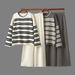 Damenbekleidung, lässiges Set aus gestreiftem Strickpullover und Loungehose mit weitem Bein – weiche Modalmischung, bequeme Loungewear, vielseitiges passendes Outfit_voghion.com