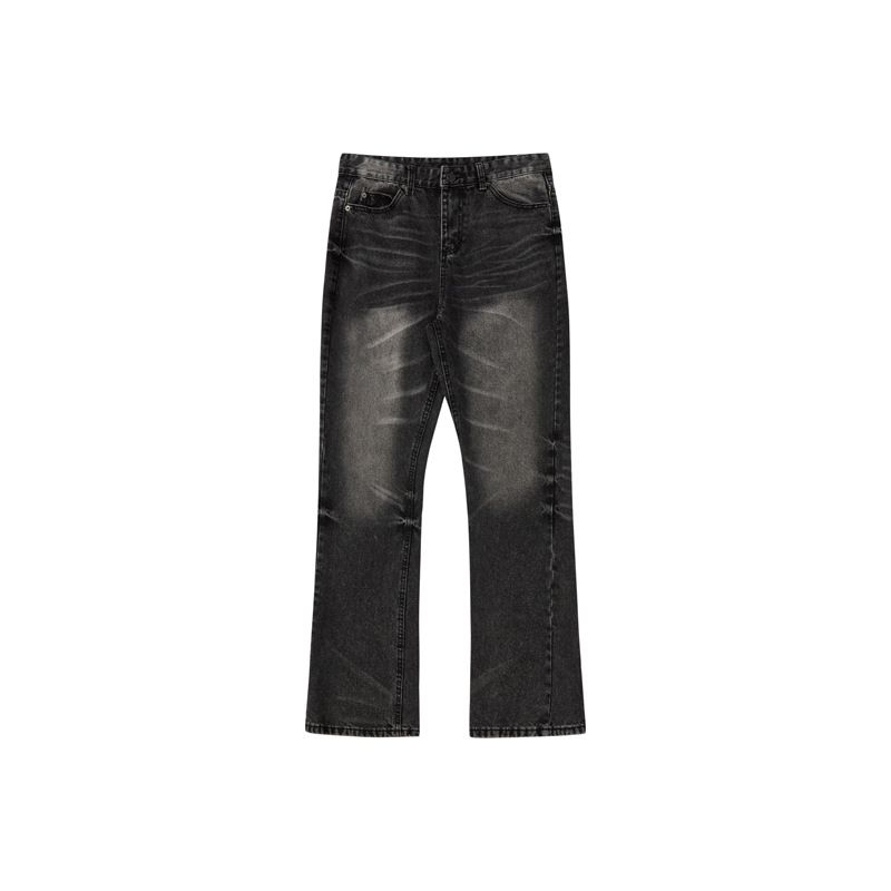Men's Clothing Retro Vintage Niche Design Retro Washed Black Bootcut Jeans_voghion.com