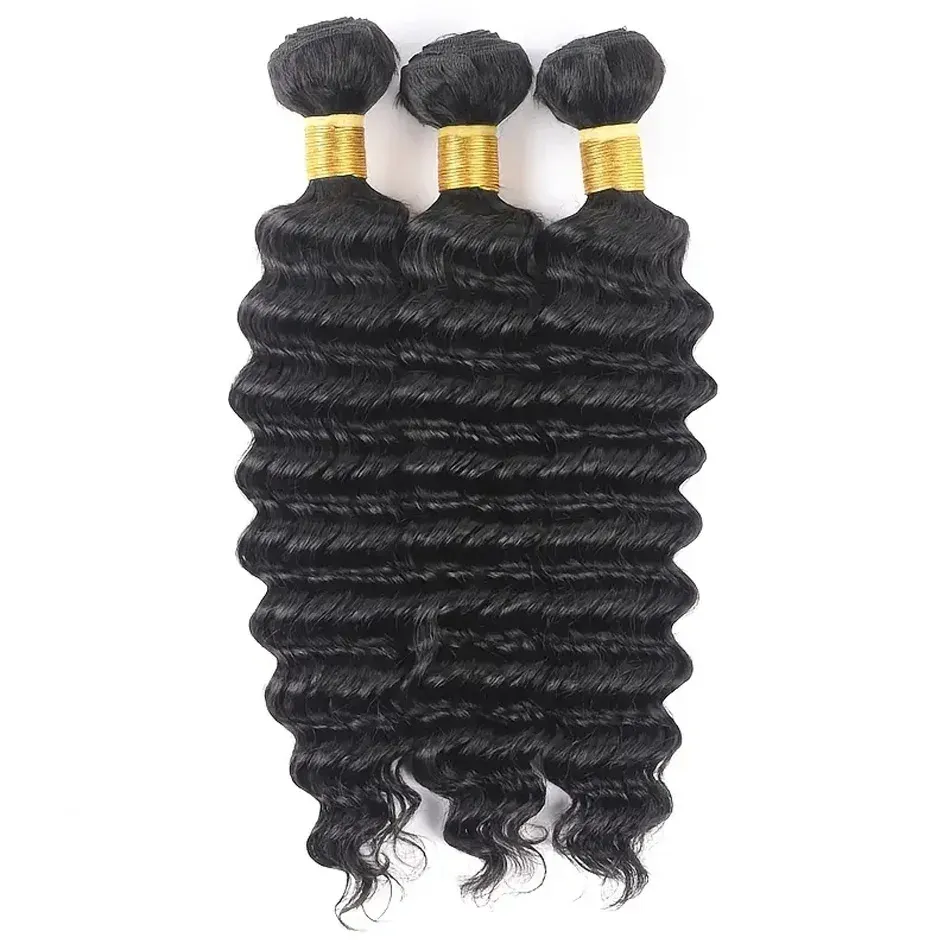 Paquetes de cabello humano de onda profunda, color natural, calidad Remy brasileña para mujeres_voghion.com