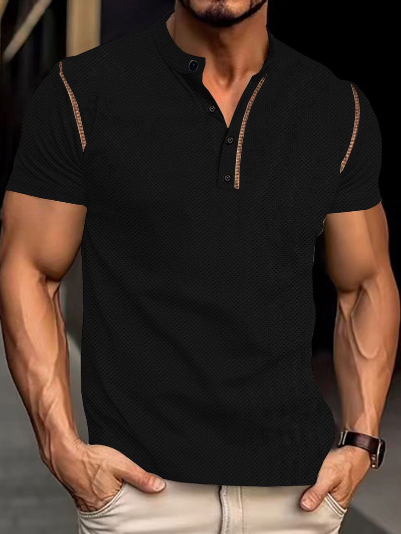 Herrenbekleidung Europäisches und amerikanisches Sommer-Retro-Poloshirt für Herren mit farblich passender, lässiger, lockerer Knopfleiste und Ananas-Print_voghion.com