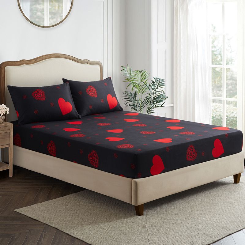 Love Black Couple Bed Laken Polyester Huidvriendelijk Bed Hoeslaken Matrasbeschermer Hoeslaken_voghion.com
