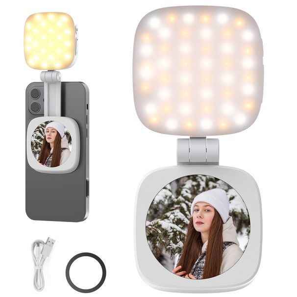 NEEWER BASICS Magnetisch selfielicht voor Mag Safe iPhone, CRI95 700lx/0.3 Opvouwbare LED-telefoonvulringverlichting met spiegel_voghion.com