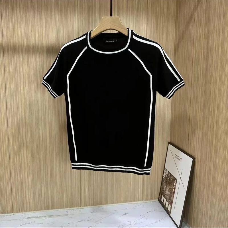 Men's Clothing Ice silk thin short sleeved sweater summer men's youth fashion striped round neck half sleeve versatile casual T shirt_voghion.com
