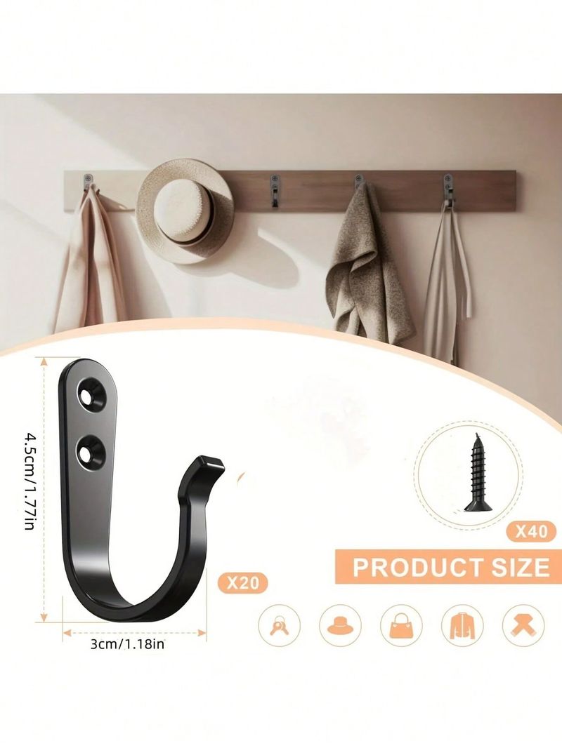 10/20pcs Heavy Duty Iron Coat Hooks With Screws, Wall Mounted Metal Clothes Hanger_voghion.com