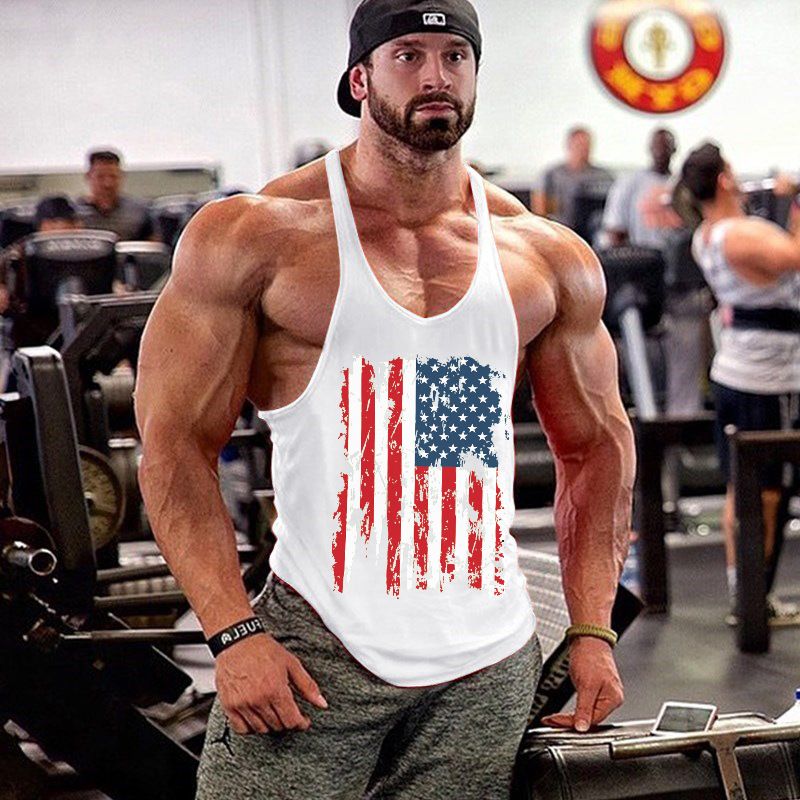 Sportowy trening swobodny nadruk szybkoschnący oddychający rozcięty mięsień modny fitnessowy top_voghion.com