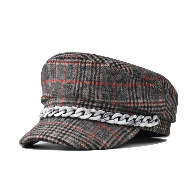 Duck Tongue Navy Autumn And Winter Trendy Checkered Beret Cashmere Internet Red Octagonal Women's British Fashion Hat_voghion.com