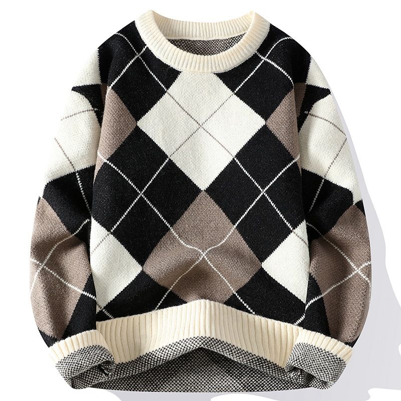 Herenkleding Diamond Check Crewneck Trui Heren Herfst/Winter Verdikte Trui Heren Losse Casual Trui_voghion.com