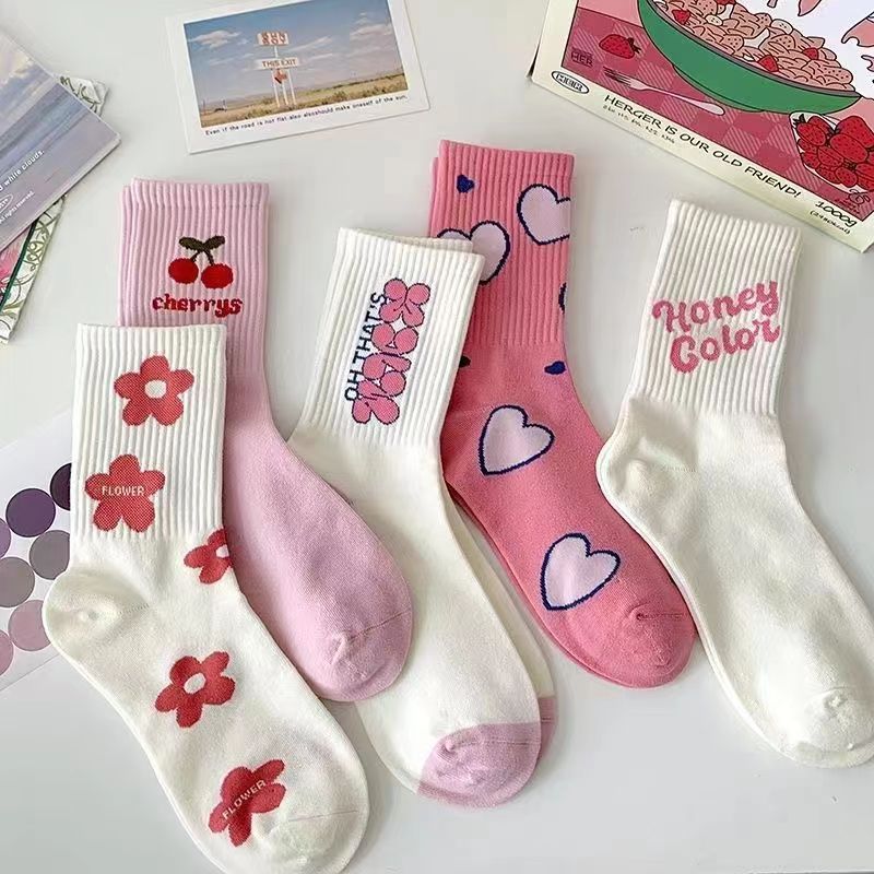 Roze Love Socks Dames Mid Tube Sokken Ins Tide Lente En Zomer Zoete En Schattige Meisjesachtige Stijl Japanse Stijl Lange Sokken Dames Sokken_voghion.com