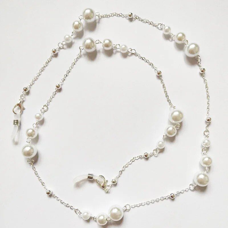 Sonnenbrillenkette, Perlenkette, Brillenband, Halter, Riemen, Silikonschlaufen, Damen-Halskette, draußen, lässiges Accessoire_voghion.com