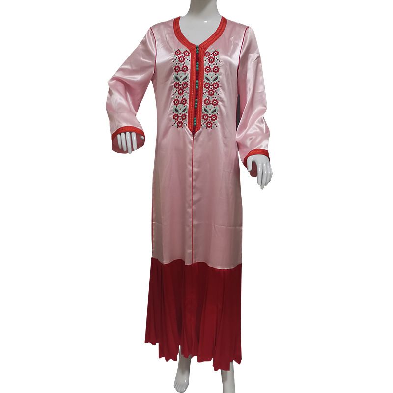 Ženska oblačila Novi izdelki Retro etnični slog Dolga vezenina Retro ležerna priljubljena kontrastna barvna obleka z ogrinjalom_voghion.com