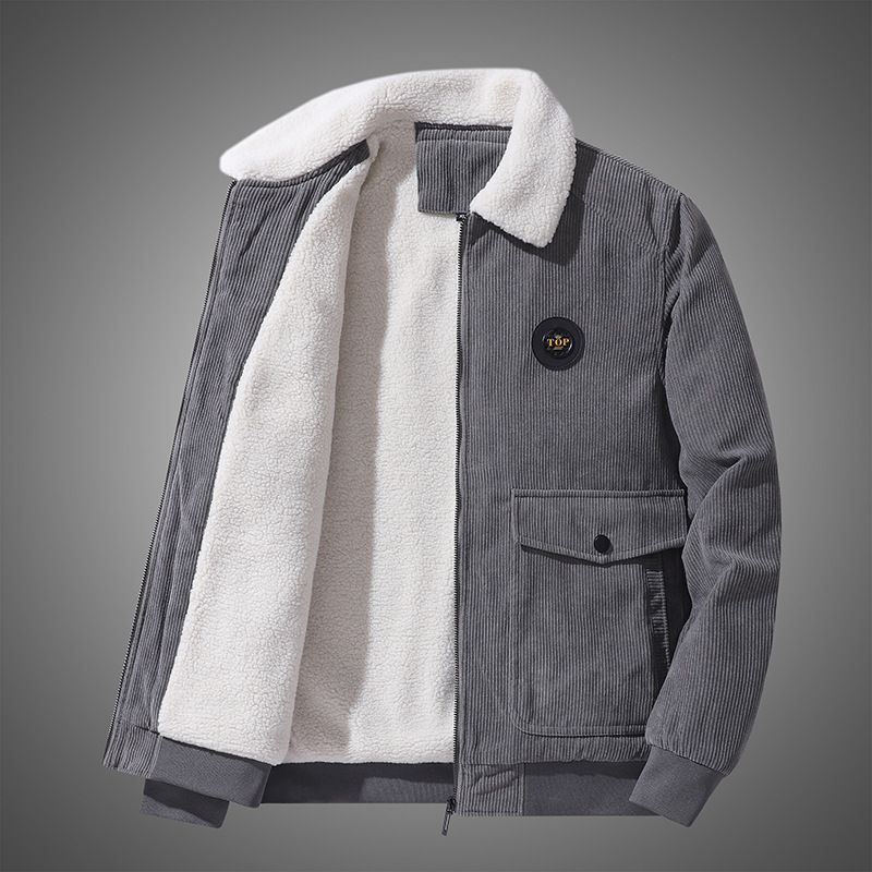 Men's Corduroy Fleece-Lined Jacket – Winter Workwear Style With Button-Up Collar & Flap Pockets_voghion.com