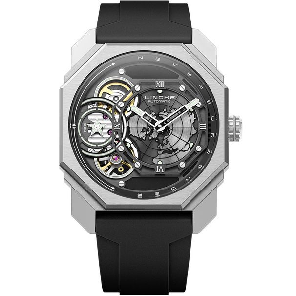 Orologio di lusso da uomo con doppio movimento meccanico e al quarzo, quadrante scheletrato, lancette luminose, cinturino in silicone, resistente all'acqua_voghion.com
