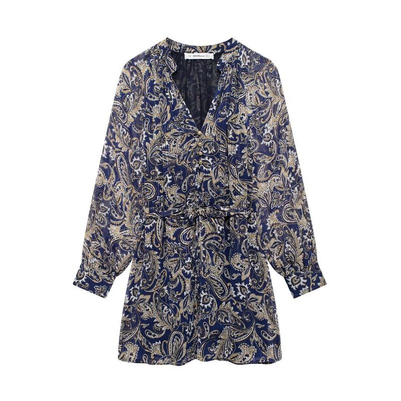 Robe courte à manches longues et imprimé cachemire pour femme, nouvelle collection automne/hiver 2024_voghion.com