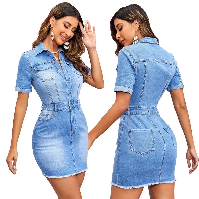 Dammode slim-fit jeansklänning Omlott höftkjol Nattklubbskjol kjol_voghion.com