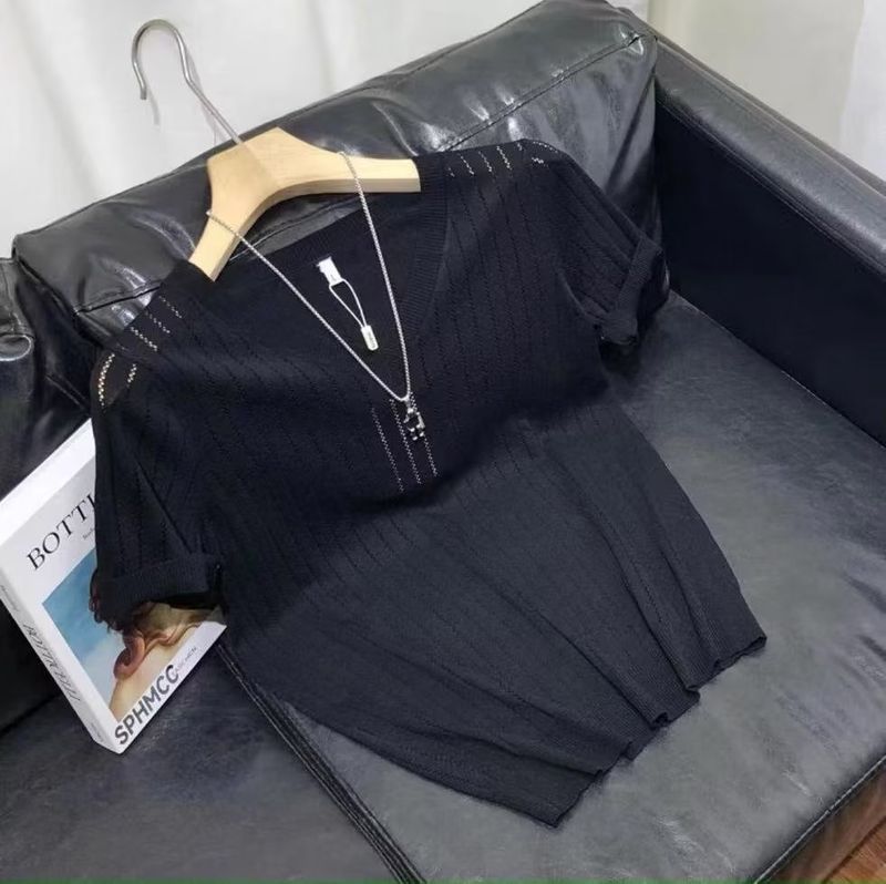 Men's Clothing 2024 Summer Slim Men's Thin Short sleeved T shirt Fashion Hollow V neck Bottoming Shirt Sweetheart Neck T shirt_voghion.com