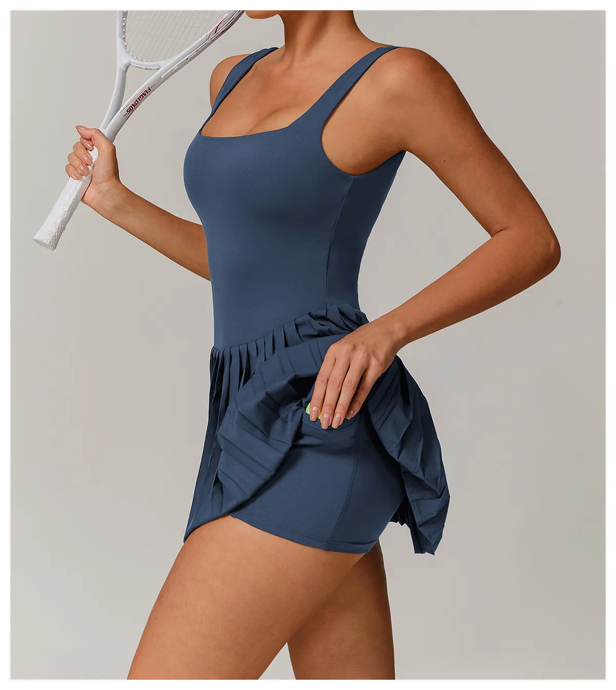 Women’s Clothing Two Piece Tennis Skirt Bottoming Anti Exposure Fitness Pocket Pleated Skirt Sports Dress_voghion.com