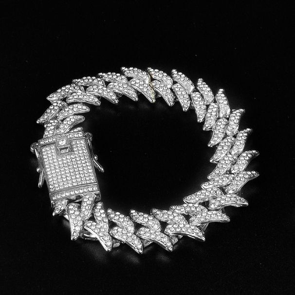 Ensemble collier cubain élégant pour homme, entièrement serti de diamants, style hip-hop, bracelet losange, chaîne de clavicule_voghion.com