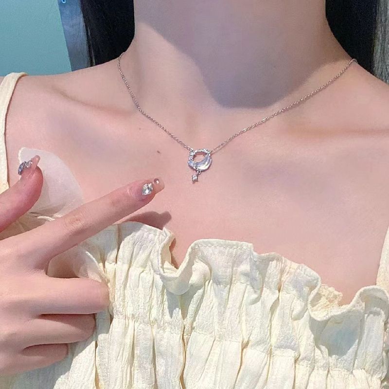 S Pure Silver Wishing Meteor Necklace For Women, Niche Design, High-end Temperament, Gradient Moonstone Lock Chain_voghion.com