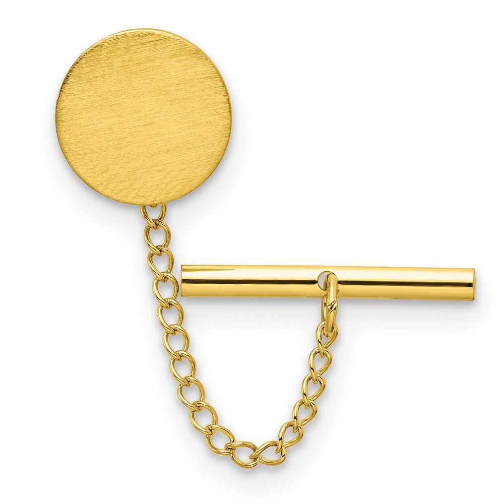 Kelly Waters Gold-plated Satin Round Engravable Tie Tac With Safety Chain_voghion.com