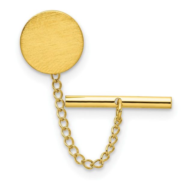 Kelly Waters Gold-plated Satin Round Engravable Tie Tac With Safety Chain_voghion.com