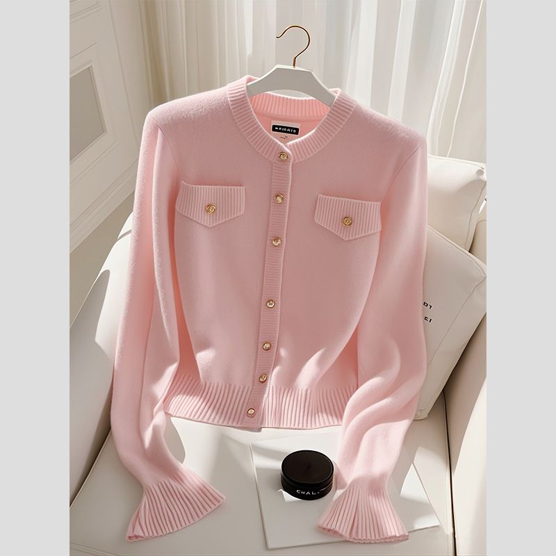 Damenbekleidung Herbst Rosa Strickjacke Design Nische High End Feeling Super Schöne Schöne Pullover Jacke_voghion.com