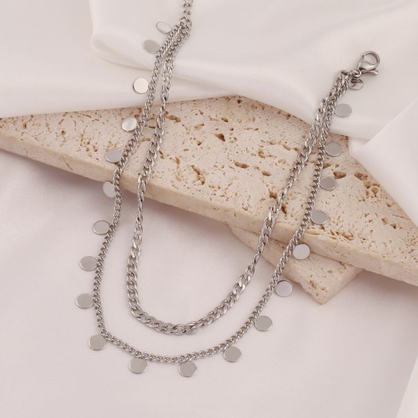 Cavigliera a doppio strato da spiaggia in acciaio inossidabile placcato oro con nappa rotonda per donna, design alla moda_voghion.com