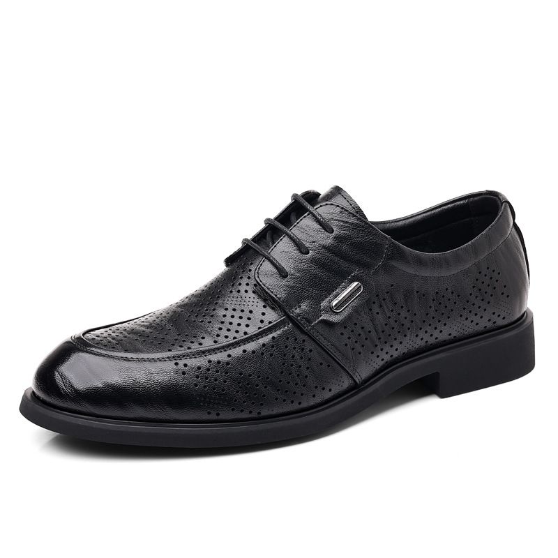 Leather Shoes Men's Derby British Style Groom Wedding Autumn Cowhide Pointed Dress Business Men's Shoes_voghion.com