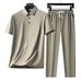 Conjunto informal de camiseta de manga corta y pantalón largo transpirable, sin costuras, con cuello vuelto, para hombre de mediana edad y jóvenes (CT 2025)_voghion.com