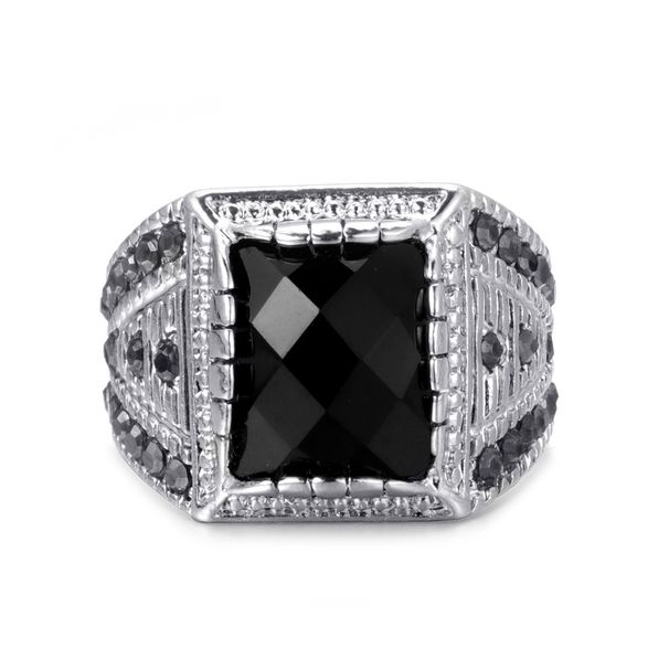 Punk Big Name Hip Hop Punk Rock Fashion Street Ring Naturalny czarny kamień szlachetny Posrebrzany Wykwintny grawerowany pierścień unisex_voghion.com