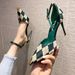 One line buckle high heels, spring and summer plaid pointed shallow mouthed sexy thin heel buckle hollow sandals_voghion.com