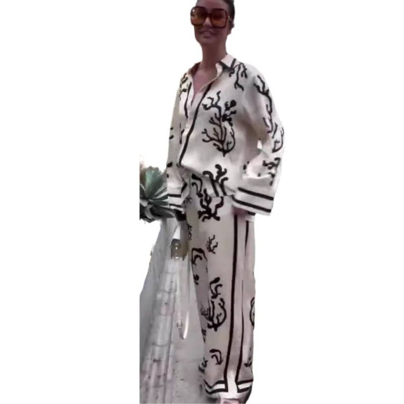 Damenbekleidung Damenmode bedruckte lockere Oberteile lässige Hosen zweiteiliger Anzug_voghion.com
