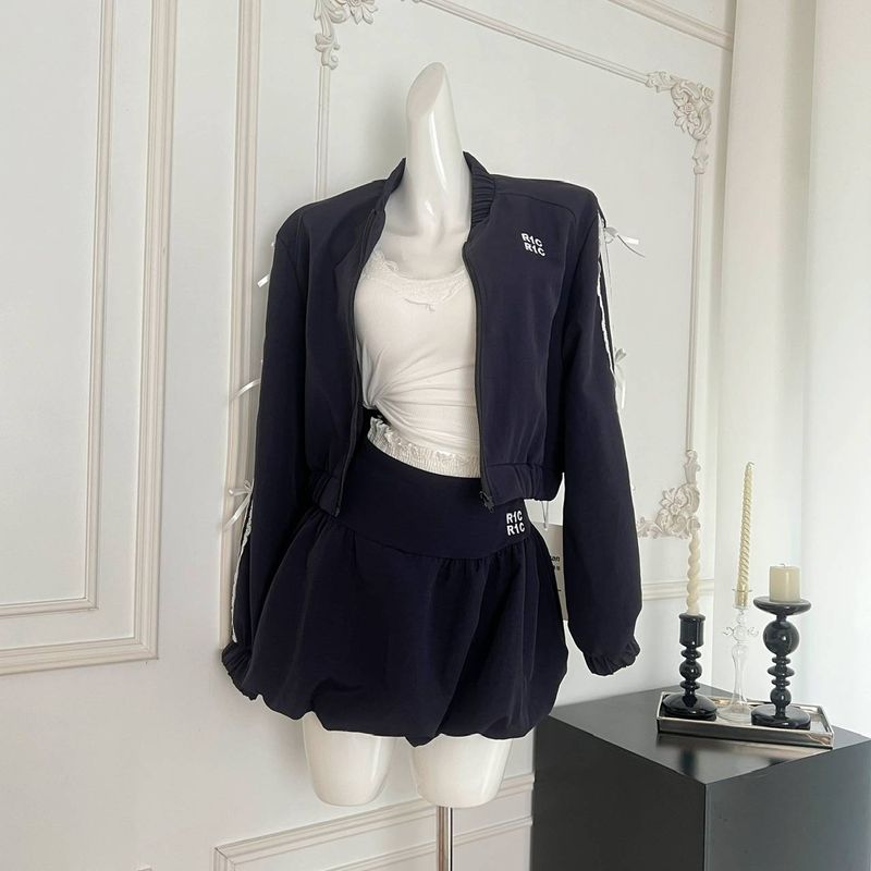 RECOMIN R1C Lace Ballet Sports Set da donna Giacca da tennis blu navy corta in stile primaverile e autunnale_voghion.com