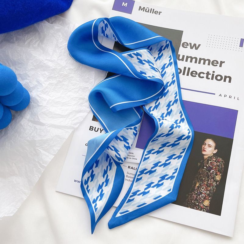 Klein Blue Pieni Kevät/Kesä Uusi tuote, Ruudullinen hiusnauha, Drifting-huivi, Syksyn koristelu, Naisten solmio hiukset_voghion.com
