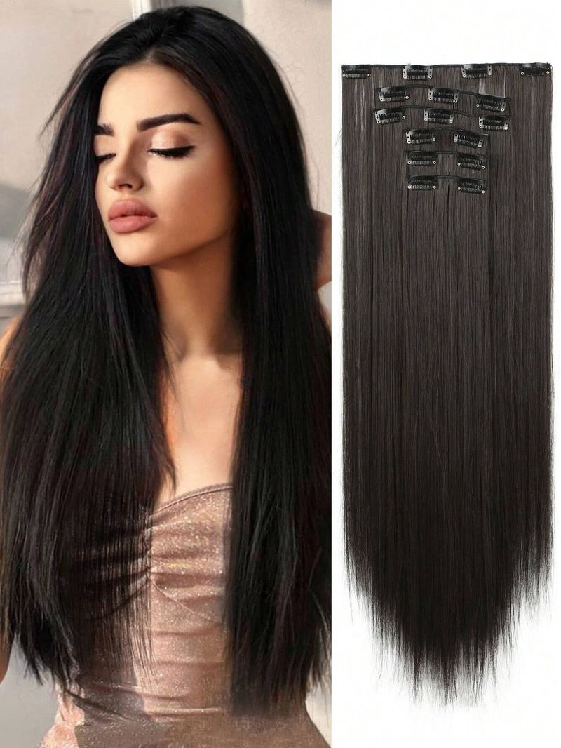 1-teiliger 6-teiliger Clip-Stil mit 16 Clips zur Synthese einer 24-Zoll-extended-glatten Haarverlängerung (tiefes Gold und_voghion.com