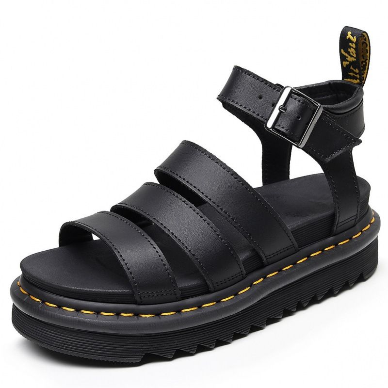 Cross Border Blaire Martin Sandalen Damen Römische Schnalle Offene Zehen Strandschuhe Dicke Sohle Echtes Leder Fischmaul Biskuitkuchen Große Größe_voghion.com