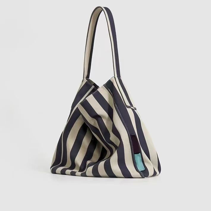 Borsa a tracolla da viaggio in tela Relaxed Canvas per donna, stile vacanziero, a righe, per laptop e studenti, grande borsa tote_voghion.com