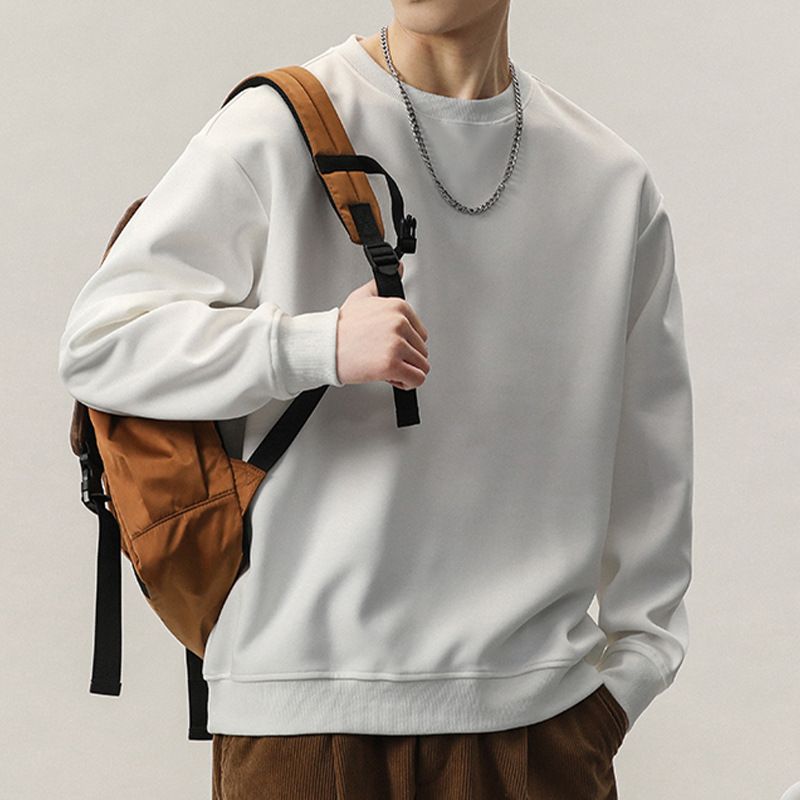 Sudadera informal de polar para hombre: sudadera de manga larga de mezcla de algodón suave con estampado elegante, corte holgado para adolescentes, niños y jóvenes._voghion.com