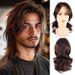 Synthetische Clip-in-Perücke für Herren, braun, mittellang, lockiges Haar, volle Kopfbedeckung, mehrschichtig, flauschig, natürliche Perücke_voghion.com