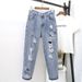 Women's Clothing Large Size Ripped Jeans Nine Point Pants Loose Harem Pants_voghion.com