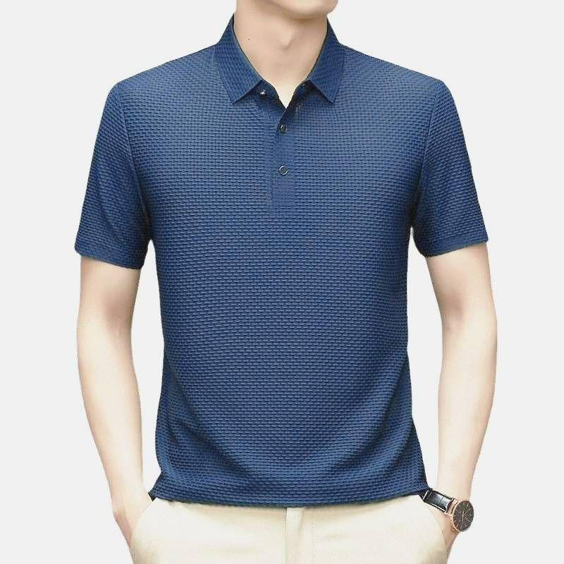 Herreklær Sommer Issilke Hurtigtørkende Poloskjorte Herre Jacquard Lapel Kortermet T-skjorte Luksuriøs Avslappet Herretopp med Drapering_voghion.com