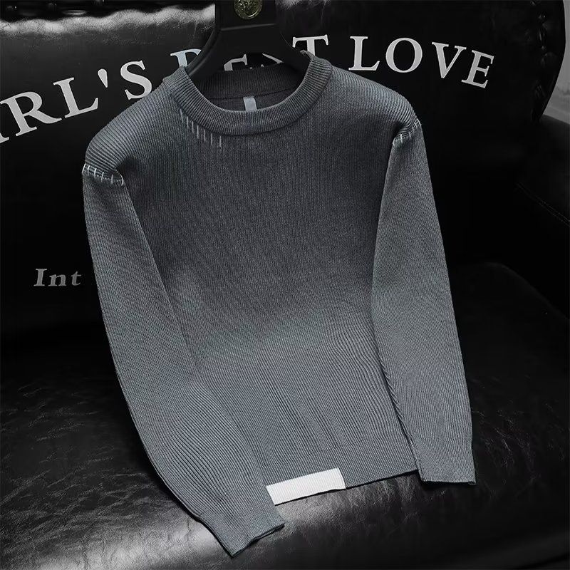 Heren gebreide trui, slim fit, ronde hals, lange mouwen, casual pullover, lichtgewicht, comfortabele, stedelijke stijl voor tieners en jongvolwassenen_voghion.com