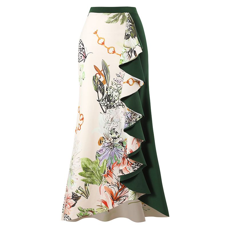 Roupas de banho femininas, maiô elegante com estampa contrastante, saia de proteção solar de praia, um ombro, maiô de duas peças_voghion.com