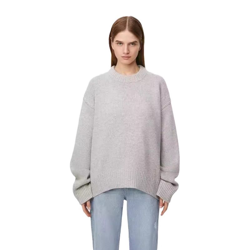 Damenbekleidung Oversize Strickpullover Winter Lässiger Rundhals Langarm Pullover Weich Bequem Lockere Passform Tunika Top​​_voghion.com