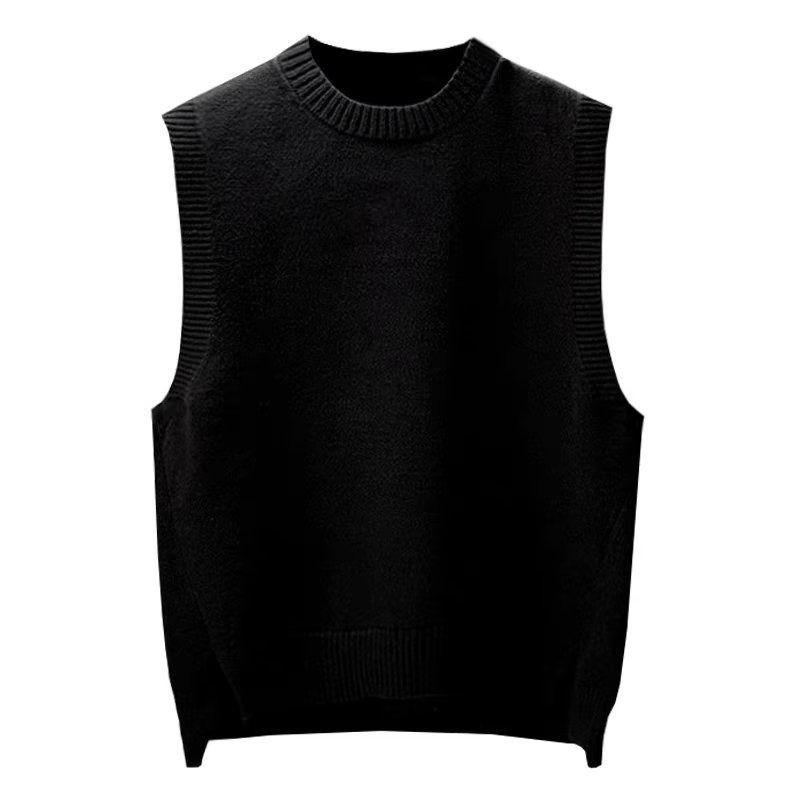 Herrenbekleidung, stilvolle ärmellose Strickweste – leichter Pullover aus Baumwollmischung mit Rundhalsausschnitt für die Freizeit (Schwarz, Grün) – Größen M bis 3XL_voghion.com