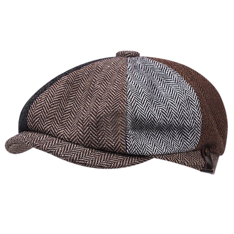 Zhuoxinder Mænd Kasket Britisk Patchwork Vintage Style Fantastisk syning vinterbasker til dagligt brug- 1_voghion.com