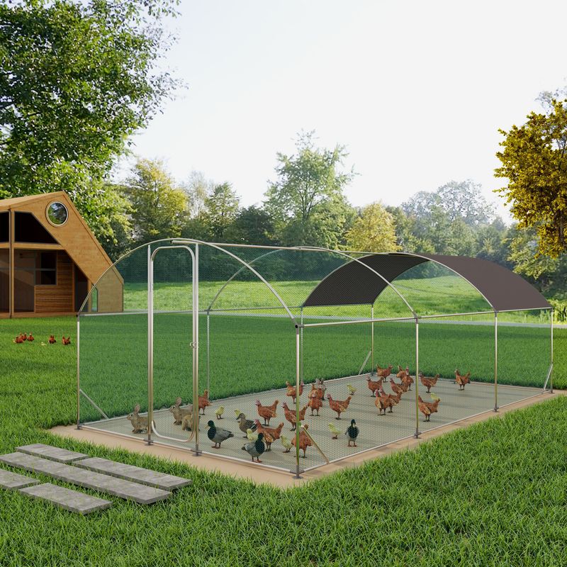Large Metal Chicken Coop with Run, 19.7x9.8x6.6ft, Walkin Poultry Cage for Yard with Waterproof Cover, Dome Roof Large Poultry Cage for Hen House, Duc_voghion.com