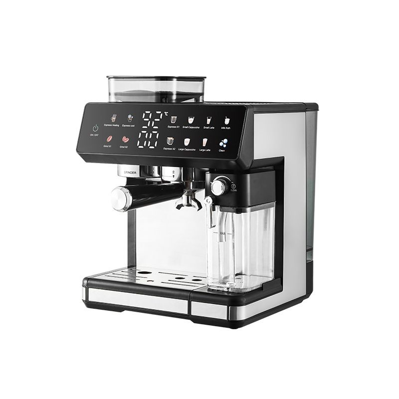 ZZUOM Commercial Espresso Coffee Machine With Automatic Milk Frother, Dual Extraction, Grinder, Touch Screen, 1.8L Tank, Stainless Steel_voghion.com