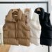 Women's Puffer Vest With High Collar - Winter Quilted Sleeveless Jacket, Oversized Standalone Or Layering Piece (Beige/Black/Khaki, S-XL) _voghion.com